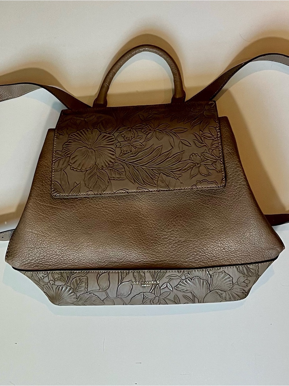 Darcy Marks London Floral Embossed Women's Backpack Purse Taupe Tan